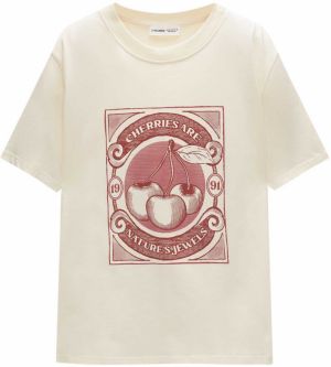 Pull&Bear Tričko  nebielená / burgundská