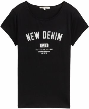 TOM TAILOR DENIM Tričko  čierna / šedobiela