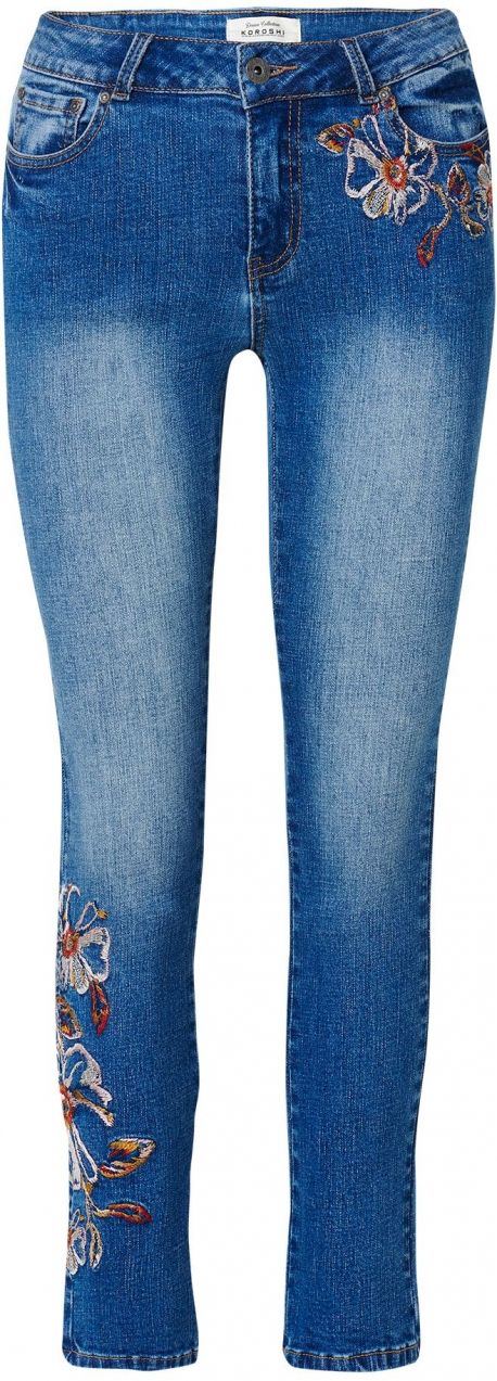 KOROSHI Džínsy  nebielená / modrá denim / oranžová / rubínová