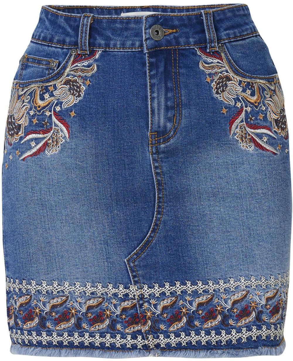 KOROSHI Sukňa  modrá denim / zlatá / biela