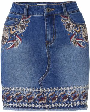 KOROSHI Sukňa  modrá denim / zlatá / biela