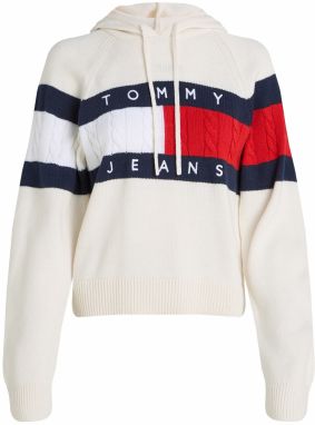 Tommy Jeans Sveter  námornícka modrá / jasne červená / biela / šedobiela