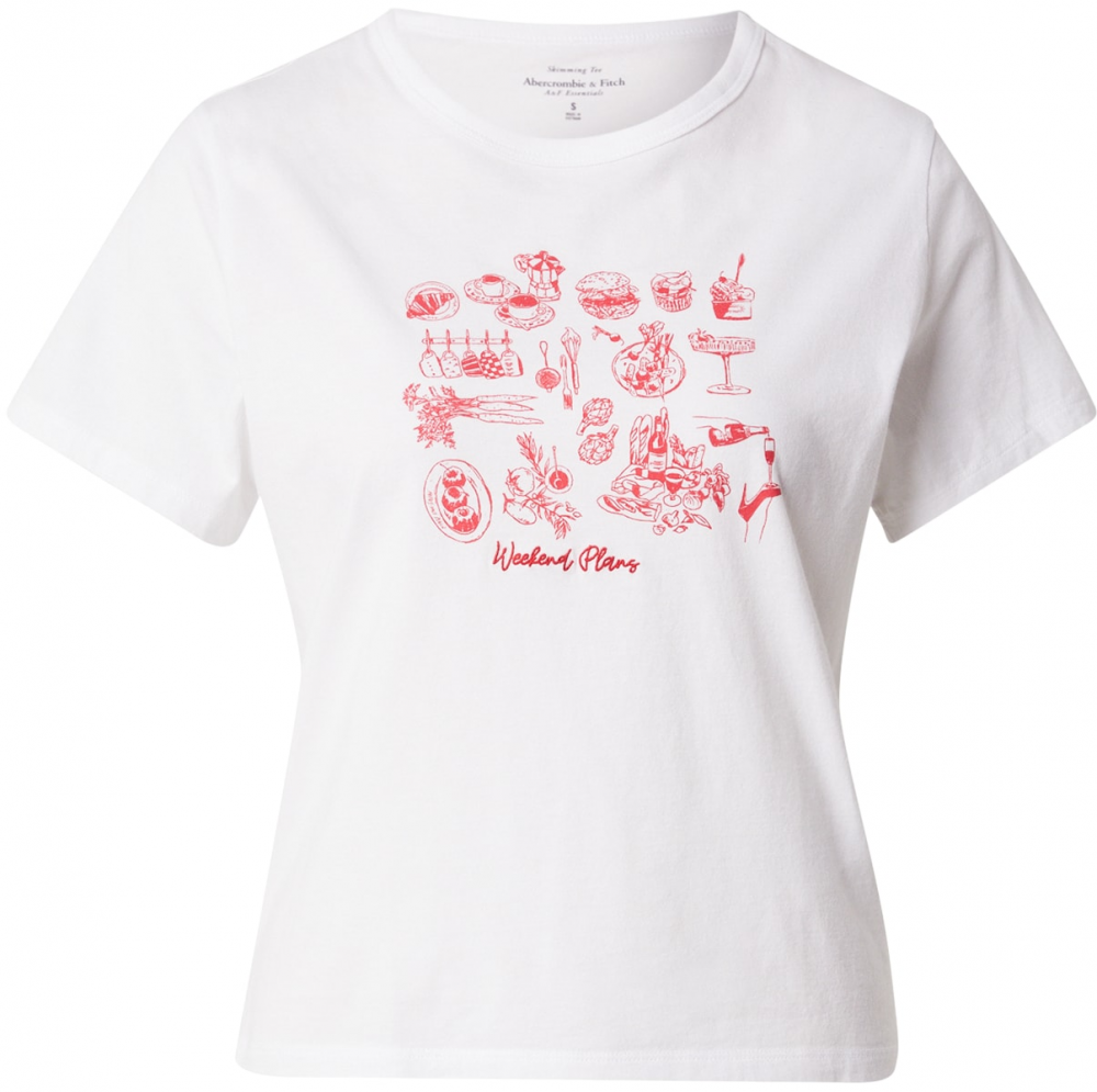 Abercrombie & Fitch Tričko 'WEEKEND PLANS'  červená / biela