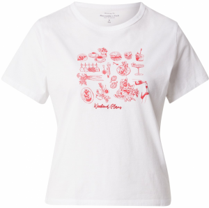 Abercrombie & Fitch Tričko 'WEEKEND PLANS'  červená / biela