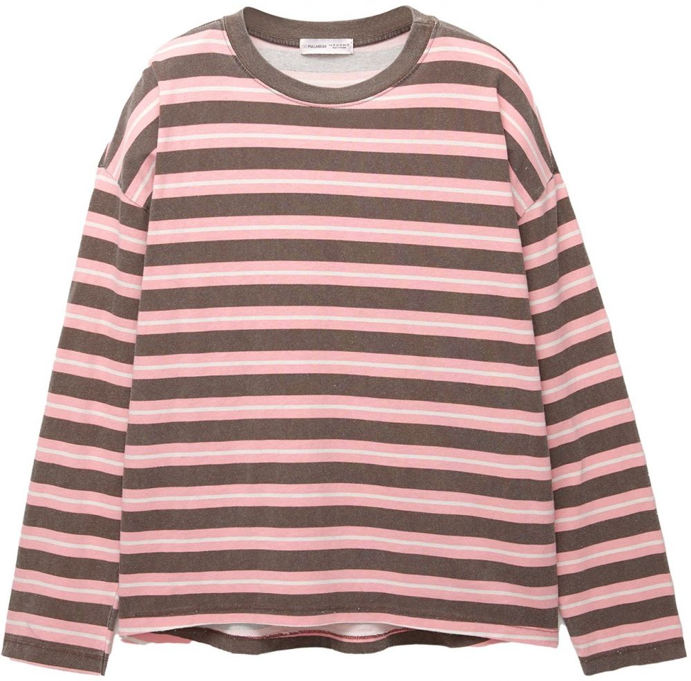 Pull&Bear Tričko  tmavošedá / ružová / biela