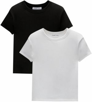 Pull&Bear Tričko  čierna / biela