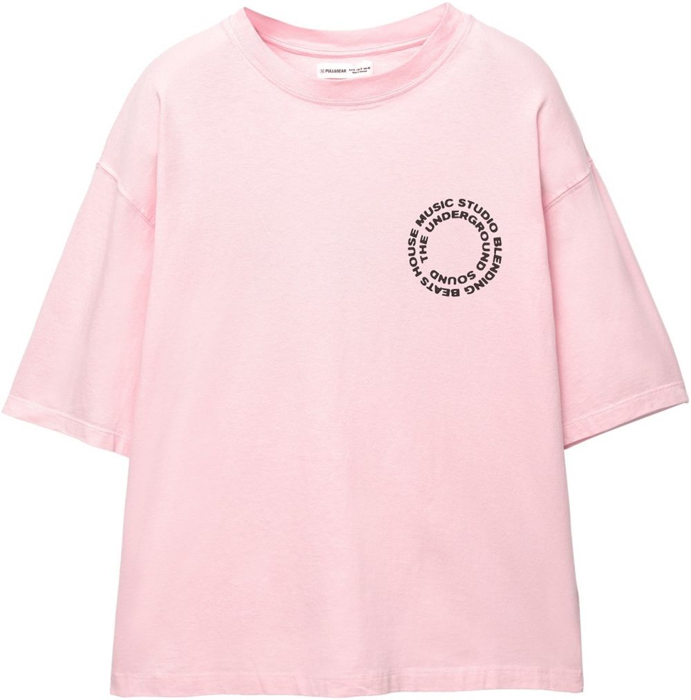 Pull&Bear Tričko 'MUSIC STUDIO'  pastelovo ružová / čierna