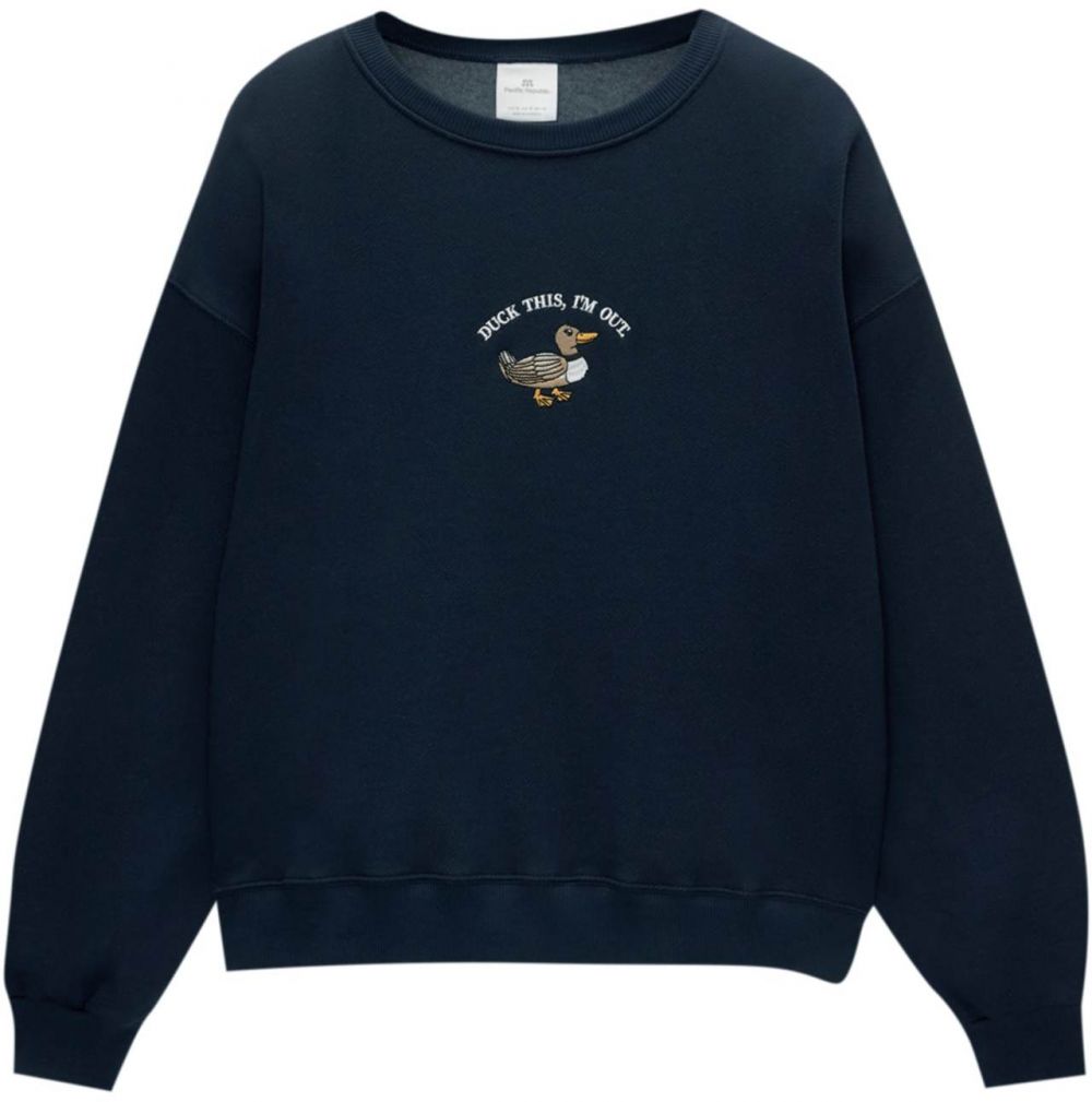 Pull&Bear Mikina 'PACIFIC DUCK ON'  námornícka modrá / hnedá / biela