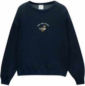 Pull&Bear Mikina 'PACIFIC DUCK ON'  námornícka modrá / hnedá / biela