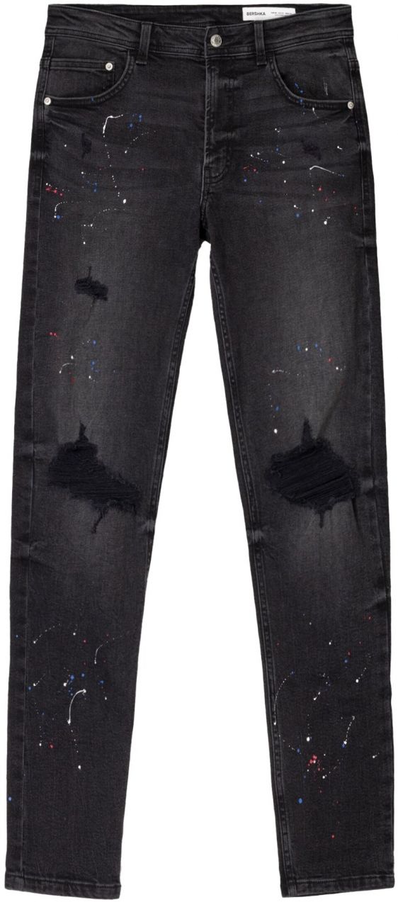 Bershka Džínsy  modrá / ružová / čierny denim / biela
