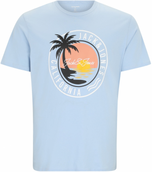 Jack & Jones Plus Tričko 'JJPALM'  svetlomodrá / koralová / čierna / biela
