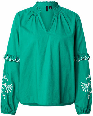 VERO MODA Blúzka 'VMNOEL'  smaragdová / biela