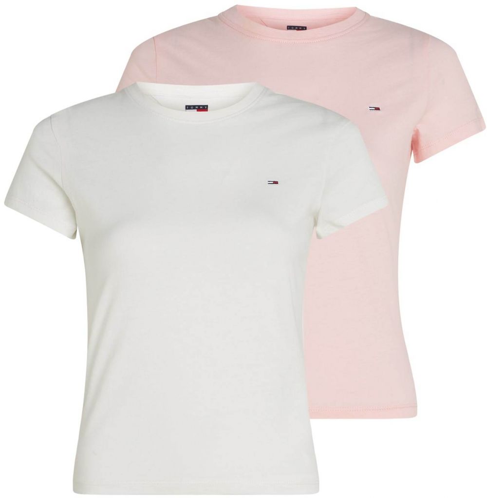 Tommy Jeans Tričko  pastelovo ružová / biela