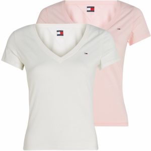 Tommy Jeans Tričko  pastelovo ružová / biela