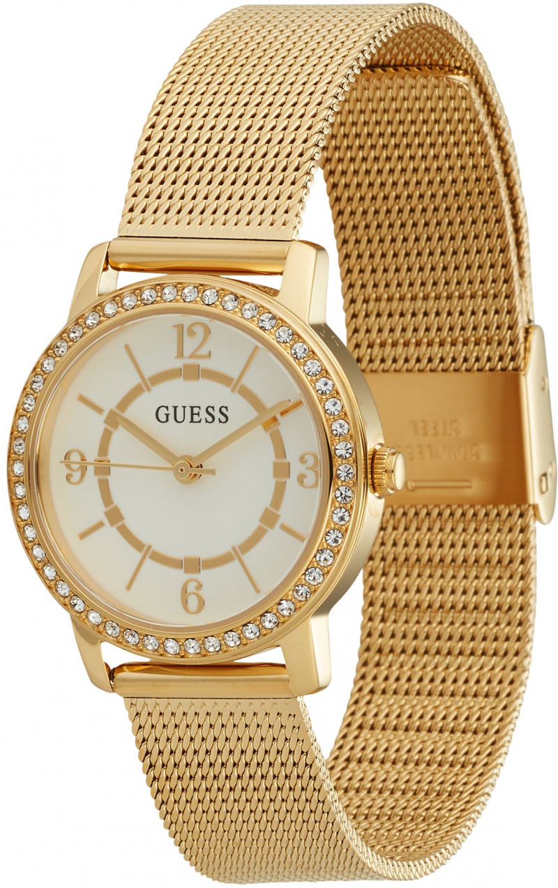 GUESS Analógové hodinky 'Melody'  zlatá / biela