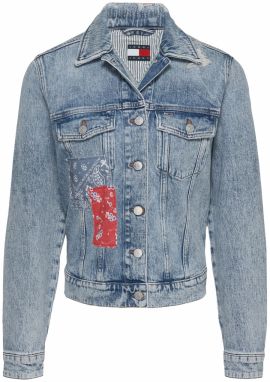 Tommy Jeans Prechodná bunda 'CLASSIC'  modrosivá / modrá denim / červená / biela