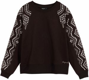Desigual Mikina  béžová / tmavohnedá / biela