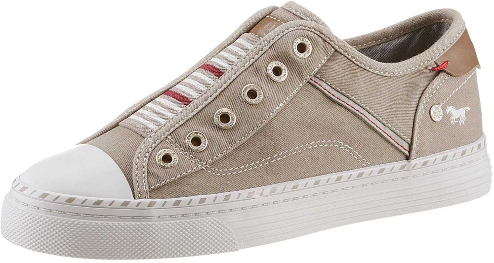 MUSTANG Slip-on obuv  hnedá / tmavošedá / biela