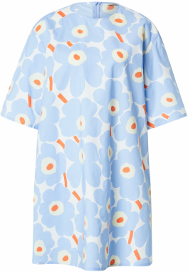 Marimekko Šaty 'VOHVELI'  krémová / svetlomodrá / oranžová / šedobiela