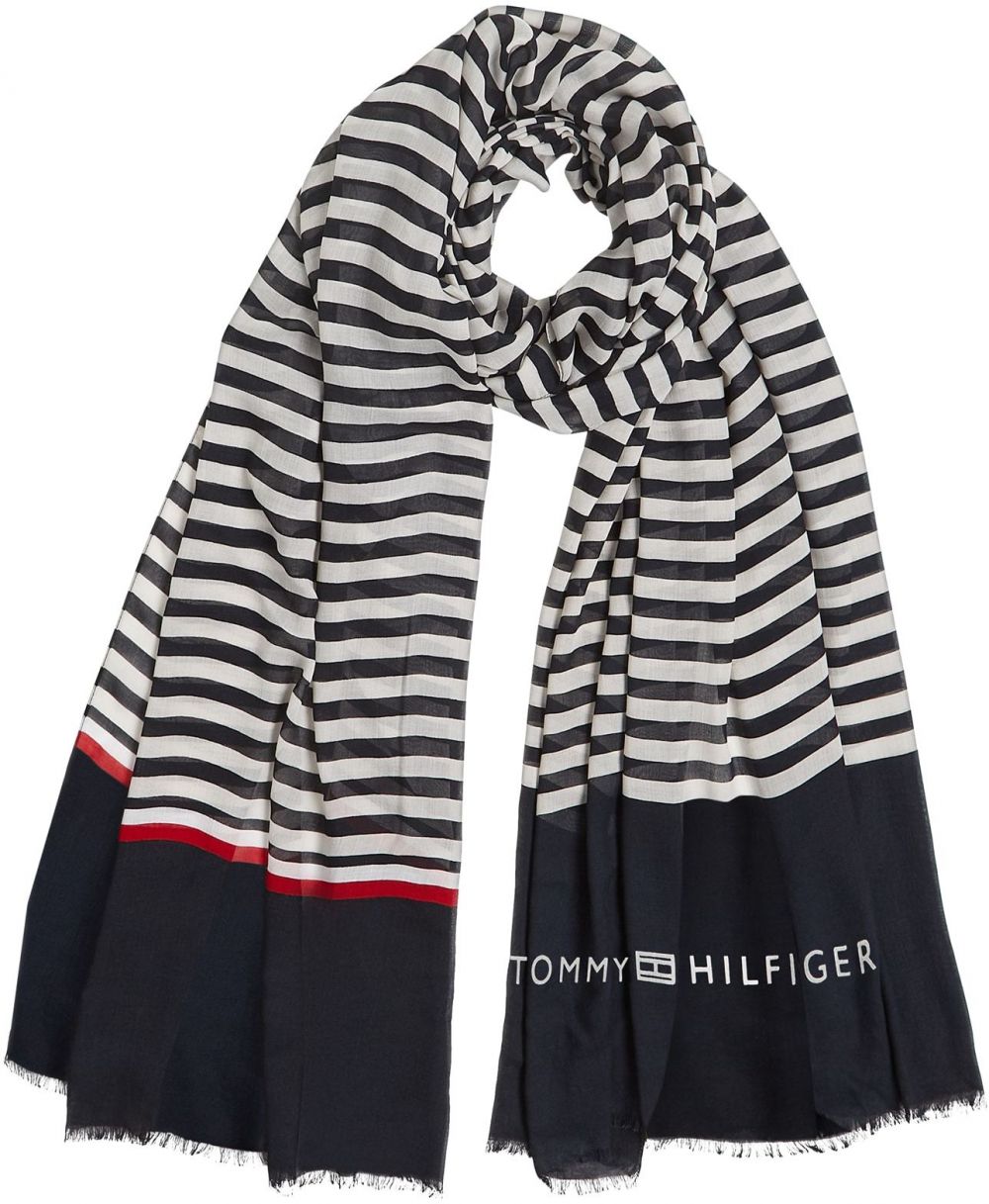 TOMMY HILFIGER Šál 'ESSENTIAL'  tmavomodrá / biela