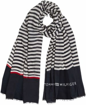 TOMMY HILFIGER Šál 'ESSENTIAL'  tmavomodrá / biela
