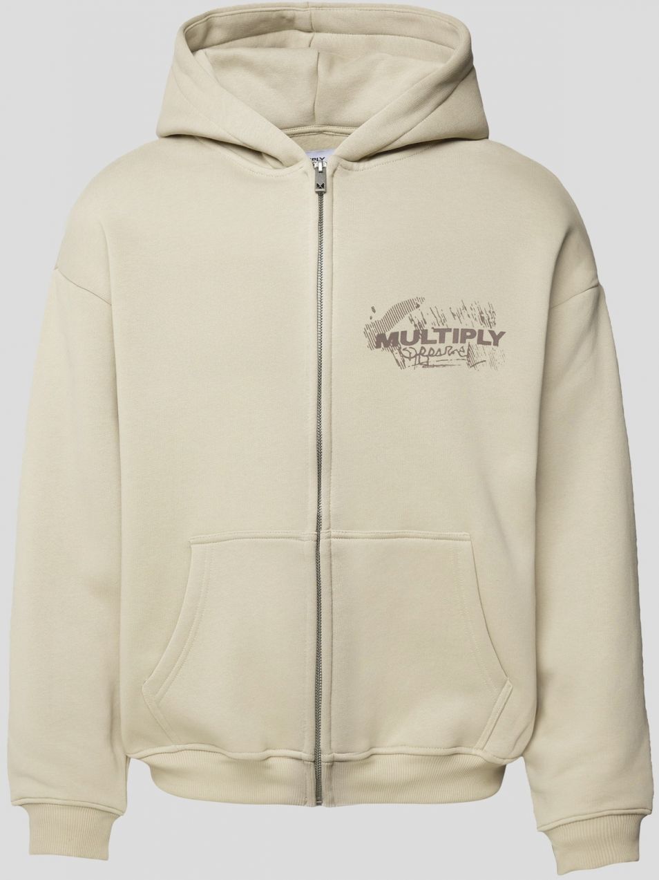 Multiply Apparel Tepláková bunda 'BULLETIN'  béžová / čokoládová / šedobiela