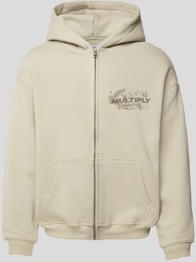 Multiply Apparel Tepláková bunda 'BULLETIN'  béžová / čokoládová / šedobiela