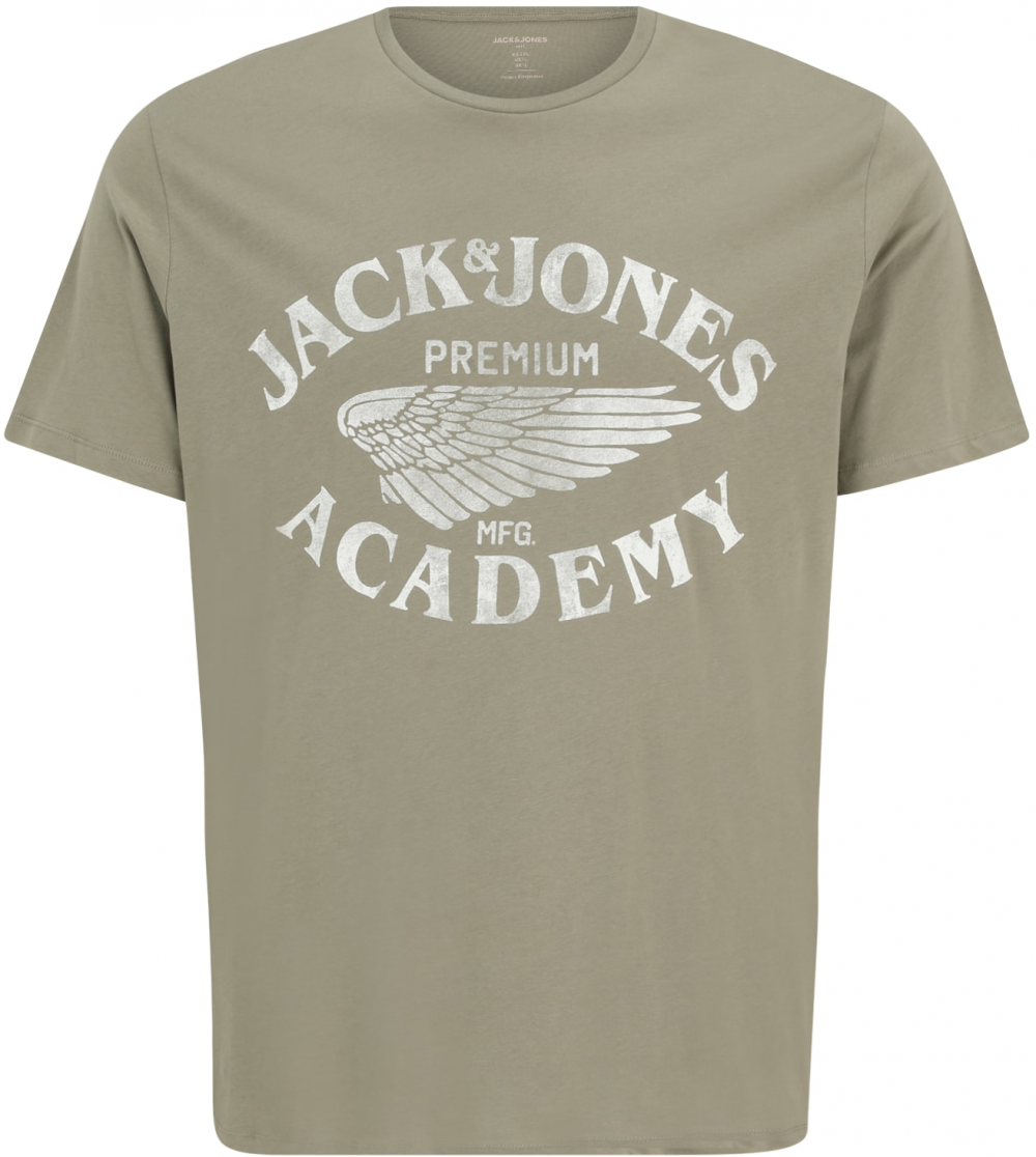Jack & Jones Plus Tričko  kaki / šedobiela