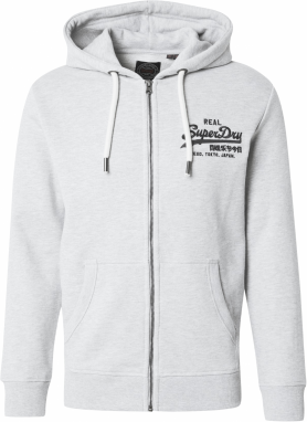 Superdry Tepláková bunda  svetlosivá / čierna
