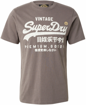 Superdry Tričko  tmavošedá / biela