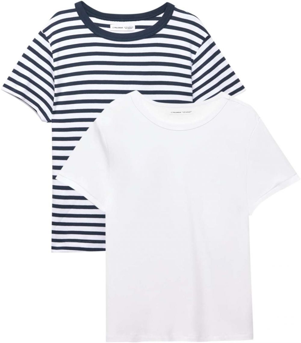 Pull&Bear Tričko  námornícka modrá / biela
