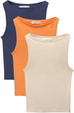 Pull&Bear Top  krémová / námornícka modrá / oranžová