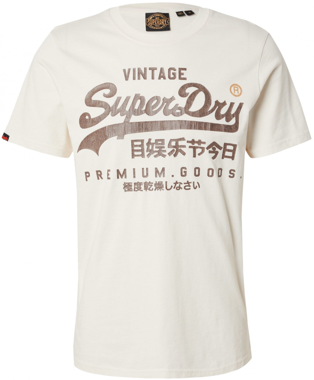 Superdry Tričko  tmavohnedá / biela