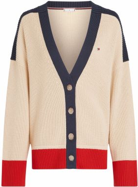 TOMMY HILFIGER Kardigán  béžová / námornícka modrá / červená