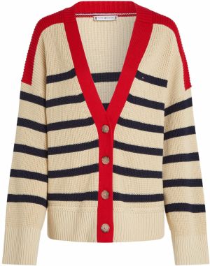 TOMMY HILFIGER Kardigán  béžová / námornícka modrá / červená