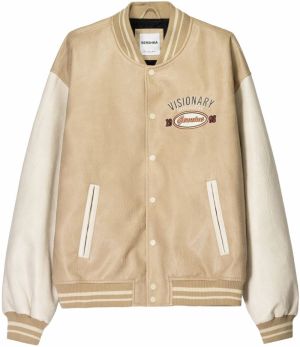 Bershka Prechodná bunda  béžová / červená / čierna / biela
