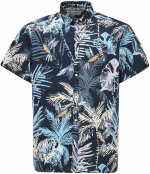 Jack & Jones Plus Košeľa 'JJHAWAII'  tmavomodrá / svetlomodrá / oranžová / biela