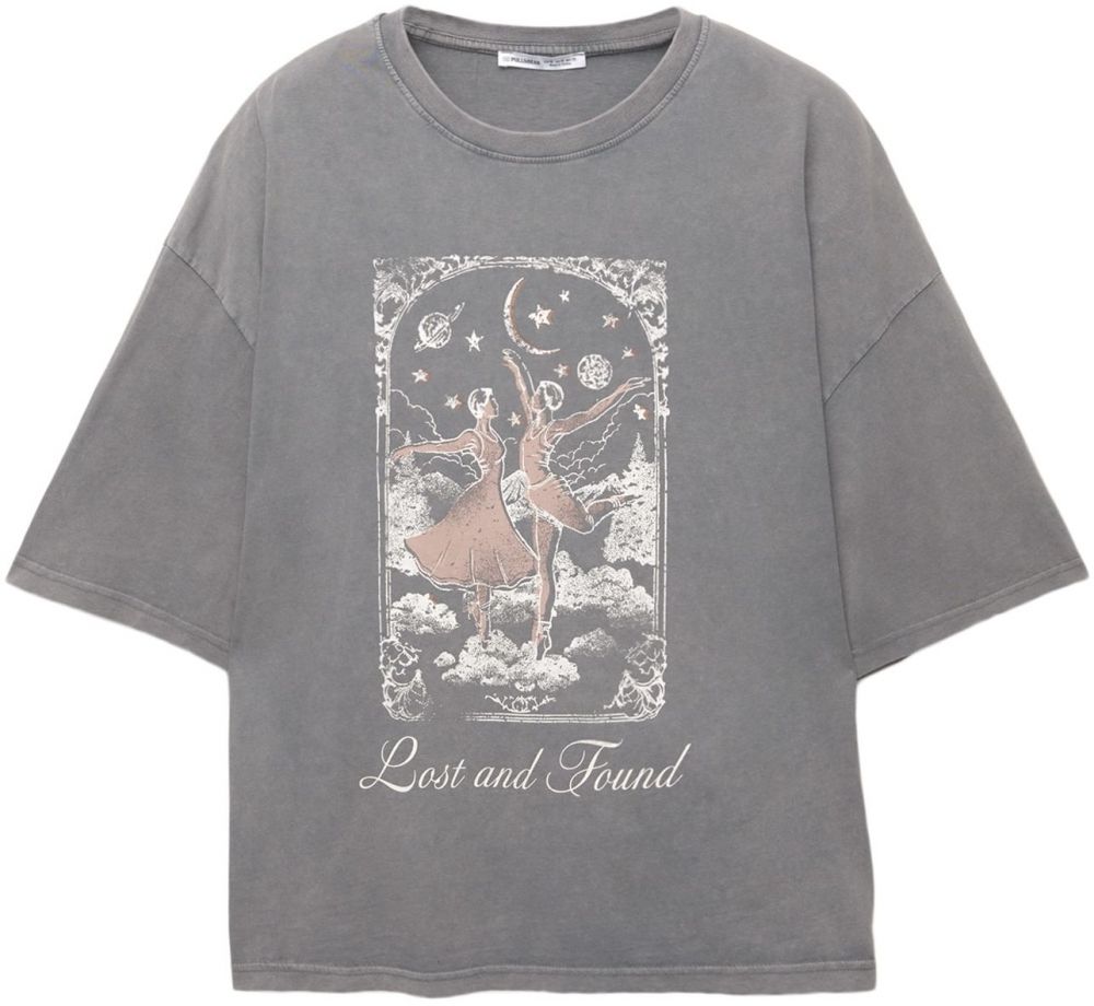 Pull&Bear Tričko  brokátová / tmavosivá / biela