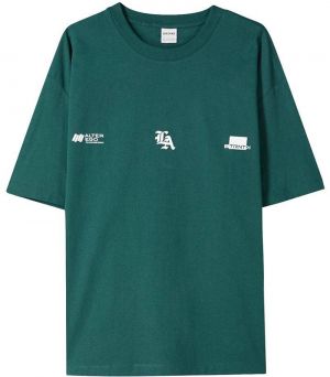 Bershka Tričko  smaragdová / biela