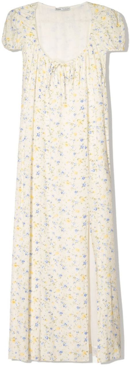 Bershka Letné šaty  nebielená / modrá / tmavožltá / olivová