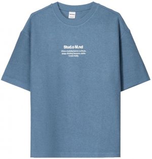 Bershka Tričko  modrá / biela
