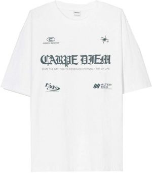 Bershka Tričko  modrá / biela