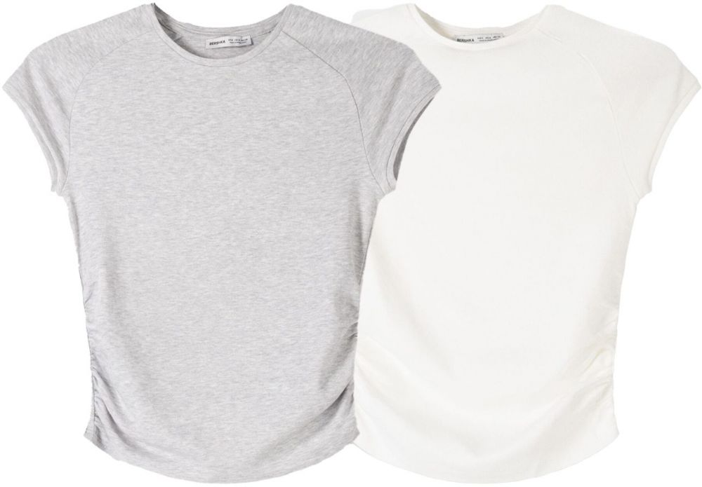 Bershka Tričko  sivá melírovaná / biela