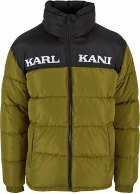 Karl Kani Zimná bunda 'Retro Essential'  olivová / tmavozelená / čierna / biela