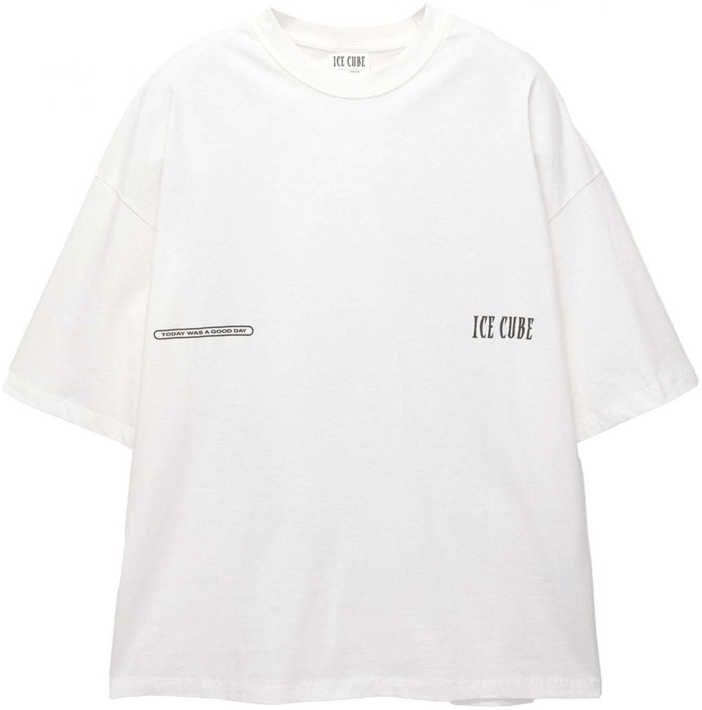 Pull&Bear Tričko 'ICE CUBE'  čierna / biela