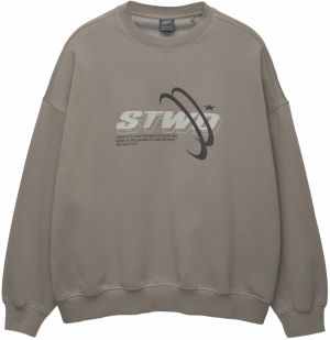 Pull&Bear Mikina 'STWD'  farby bahna / sivobéžová / čierna