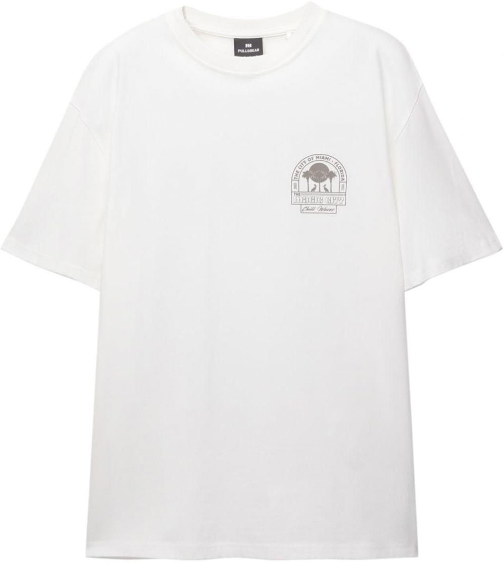 Pull&Bear Tričko 'MIAMI'  čokoládová / biela