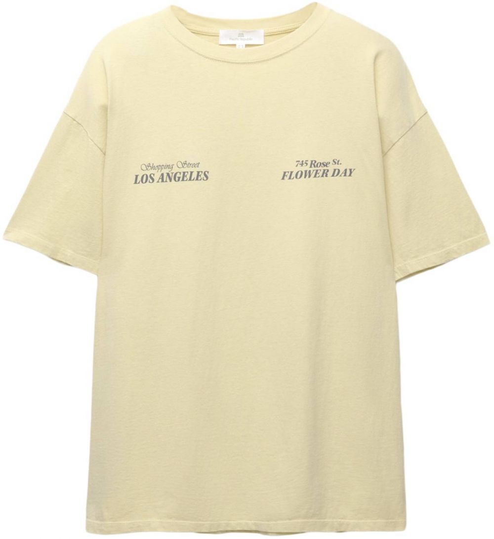 Pull&Bear Tričko  pastelovo žltá / tmavosivá