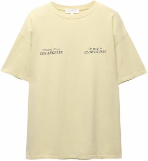 Pull&Bear Tričko  pastelovo žltá / tmavosivá