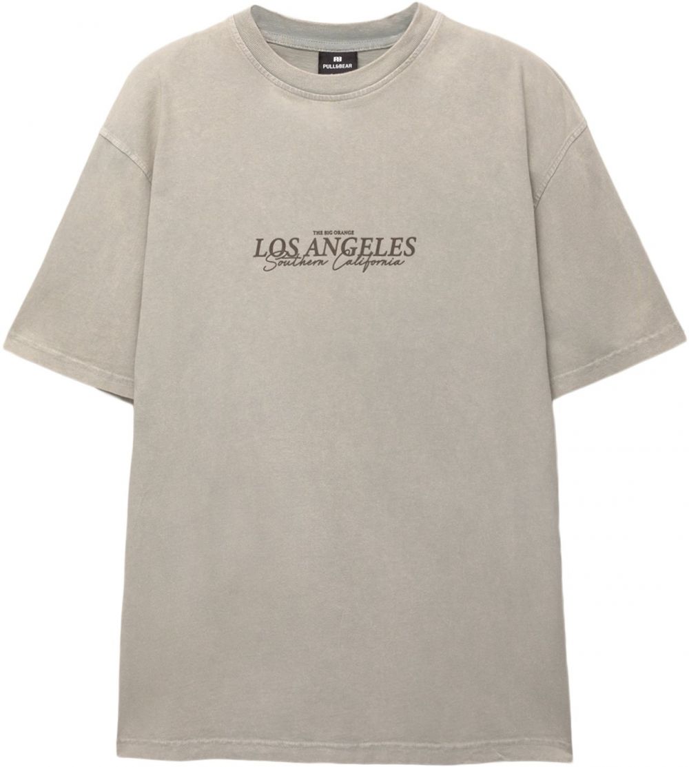 Pull&Bear Tričko 'LOS ANGELES'  sivobéžová / tmavosivá